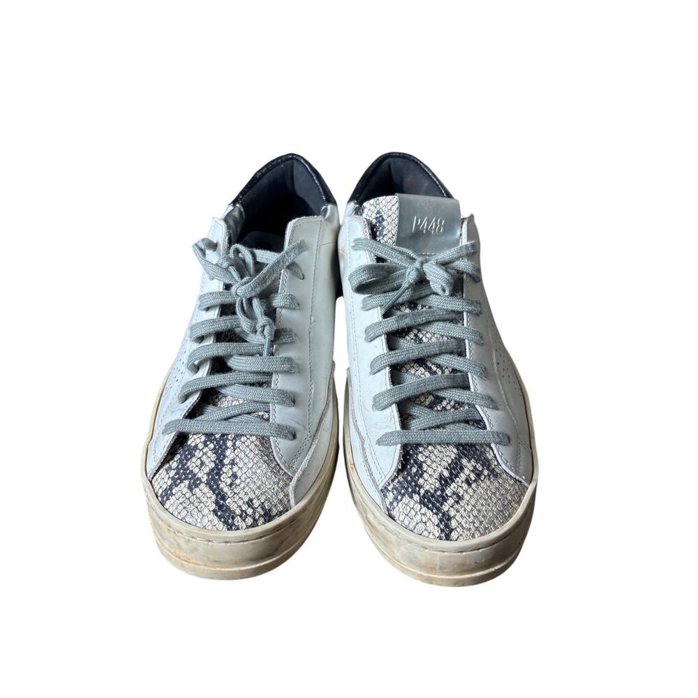 P448 White and Black w/Snake Skin Accent on Toe Tennis Shoes Sz 40 (9.5)
